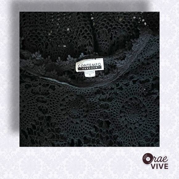 Vintage 90s Contempo Casuals Black Crochet Babydoll Dress Small XS Y2K Grunge - Picture 3 of 4